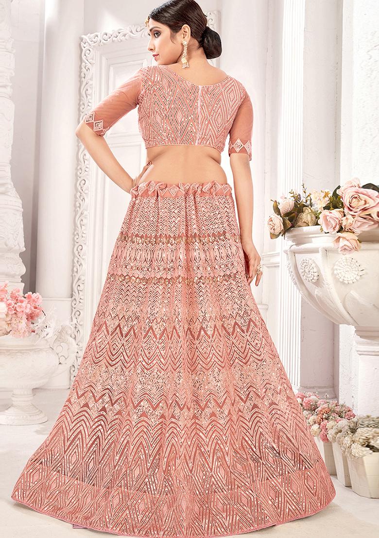 Peach Sequin Embellished Lehenga Set