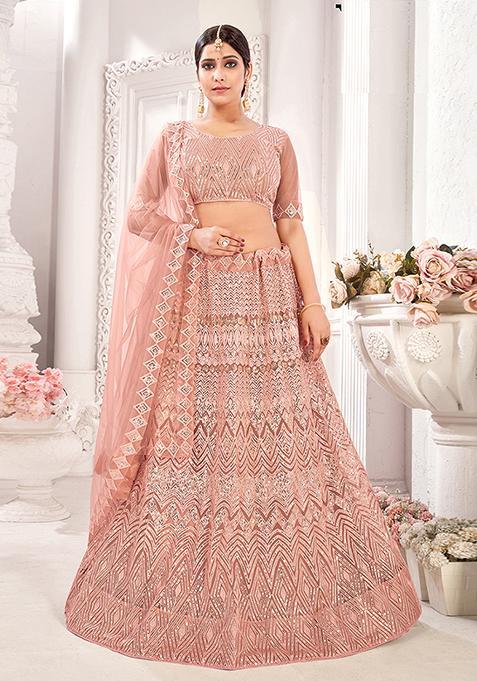 Peach Sequin Embellished Lehenga Set