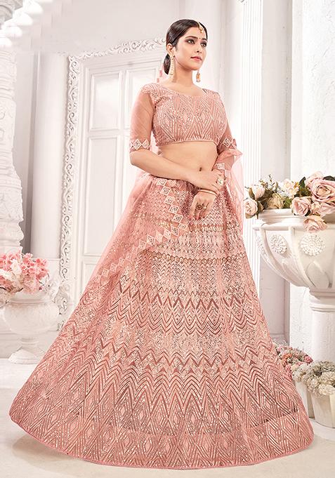 Peach Sequin Embellished Lehenga Set