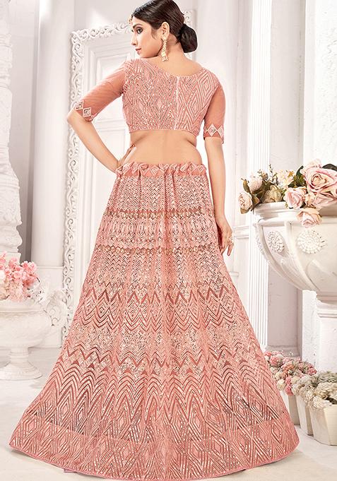Peach Sequin Embellished Lehenga Set