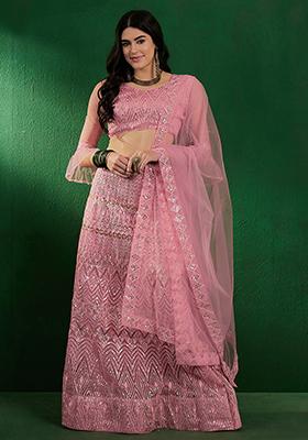 Pink Sequin Embellished Net Lehenga Set