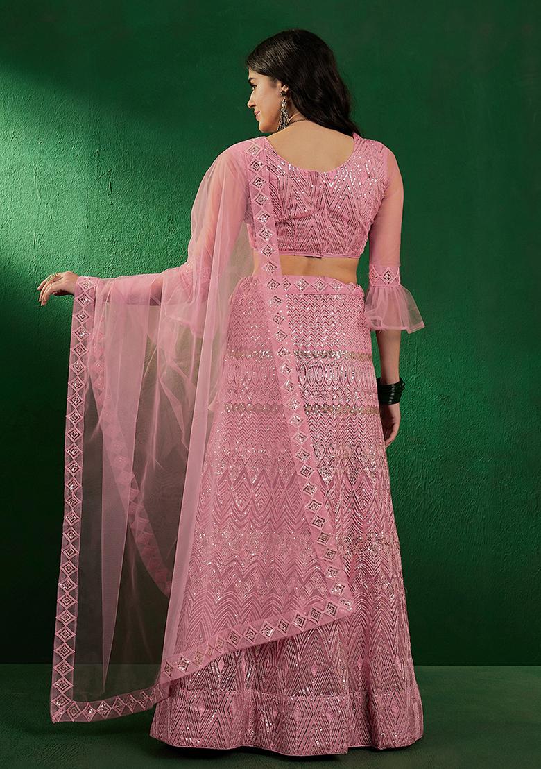 Pink Sequin Embellished Net Lehenga Set