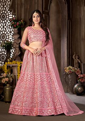 Pink Sequin Embroidered Net Lehenga Set