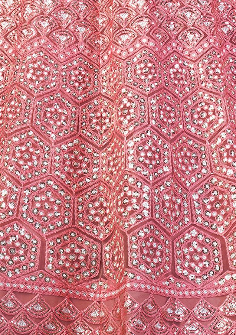 Pink Sequin Embroidered Net Lehenga Set