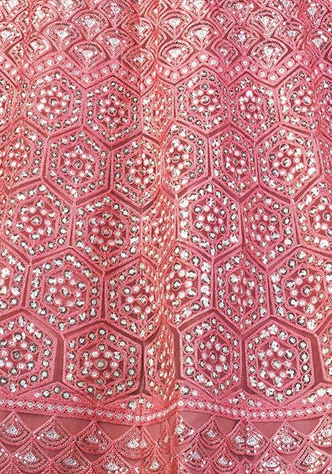 Pink Sequin Embroidered Net Lehenga Set