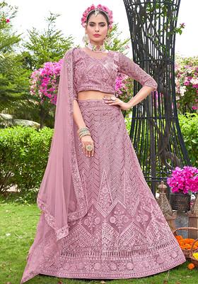 Lavender Sequin Embellished Net Lehenga Set