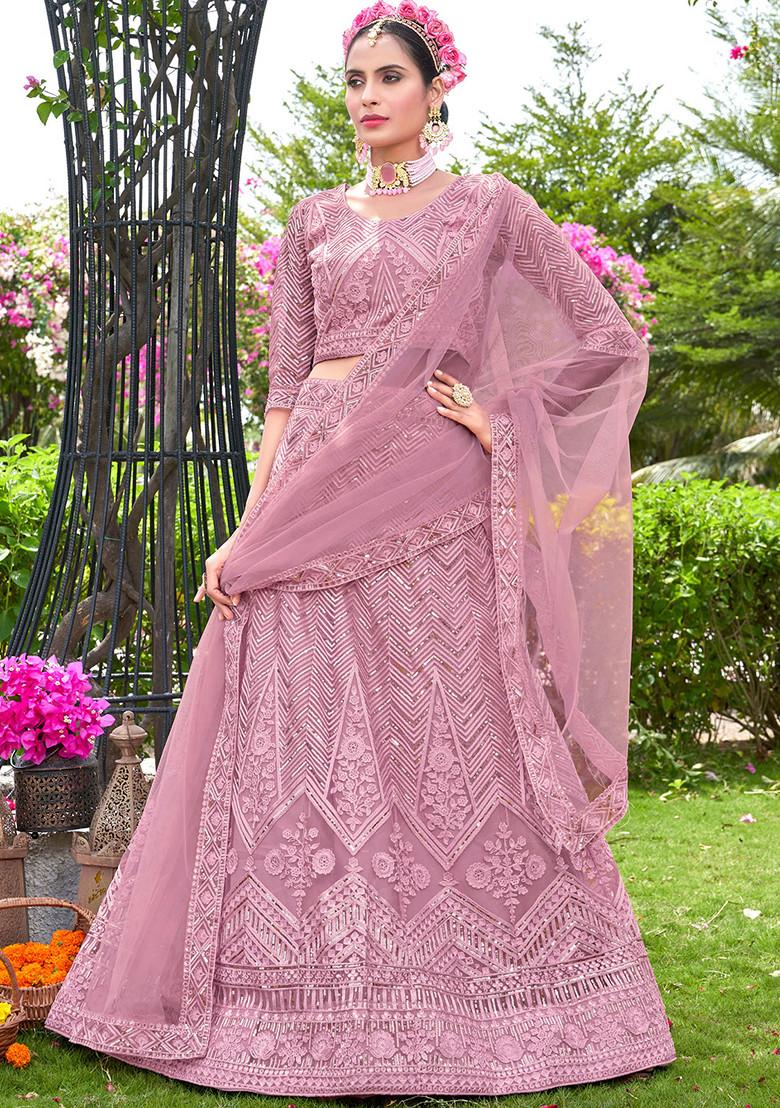 Lavender Sequin Embellished Net Lehenga Set