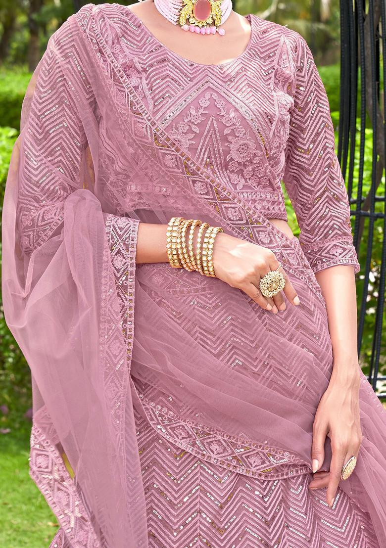 Lavender Sequin Embellished Net Lehenga Set