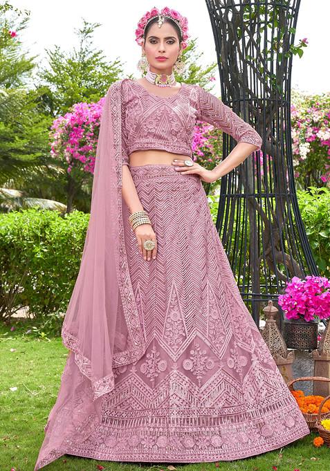 Lavender Sequin Embellished Net Lehenga Set