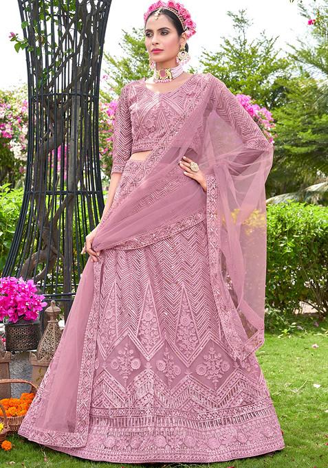 Lavender Sequin Embellished Net Lehenga Set