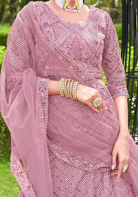 Lavender Sequin Embellished Net Lehenga Set