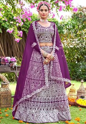 Wine Sequin Embroidered Net Lehenga Set