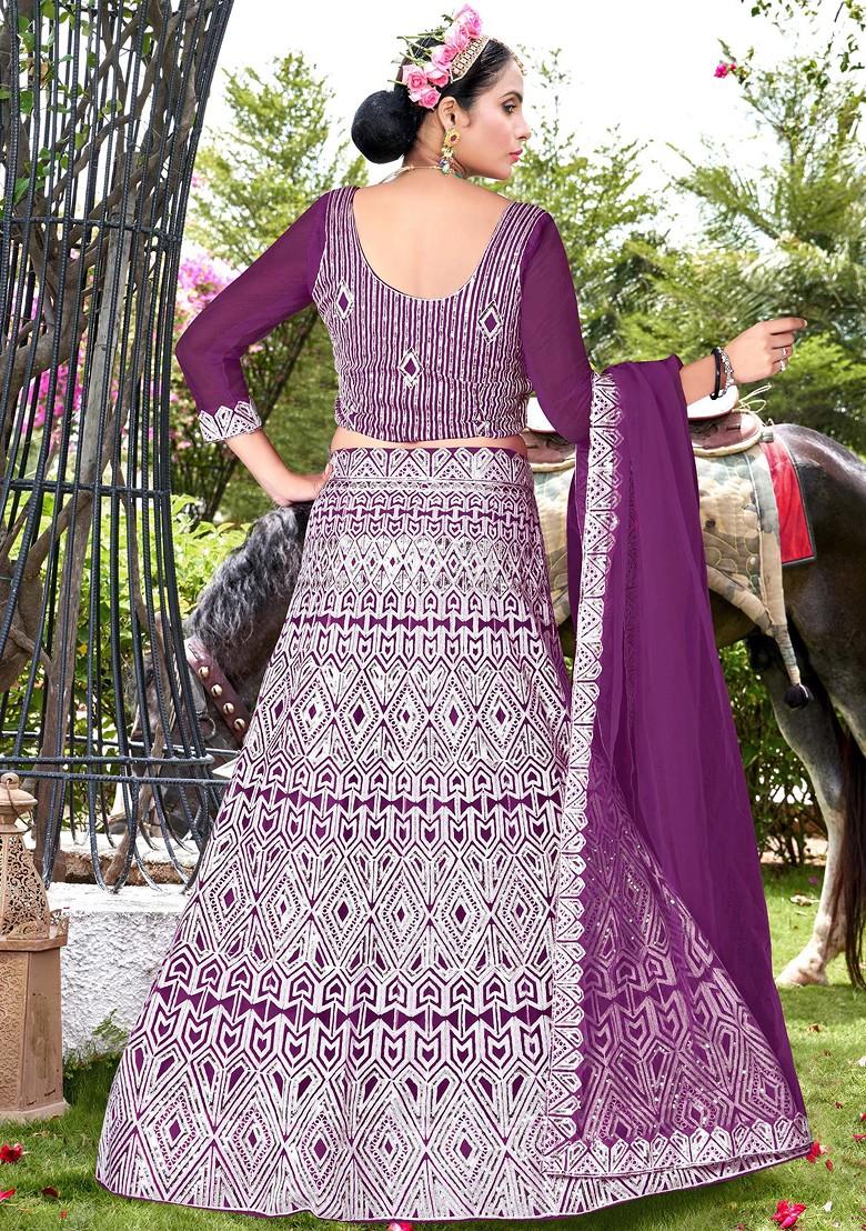 Wine Sequin Embroidered Net Lehenga Set