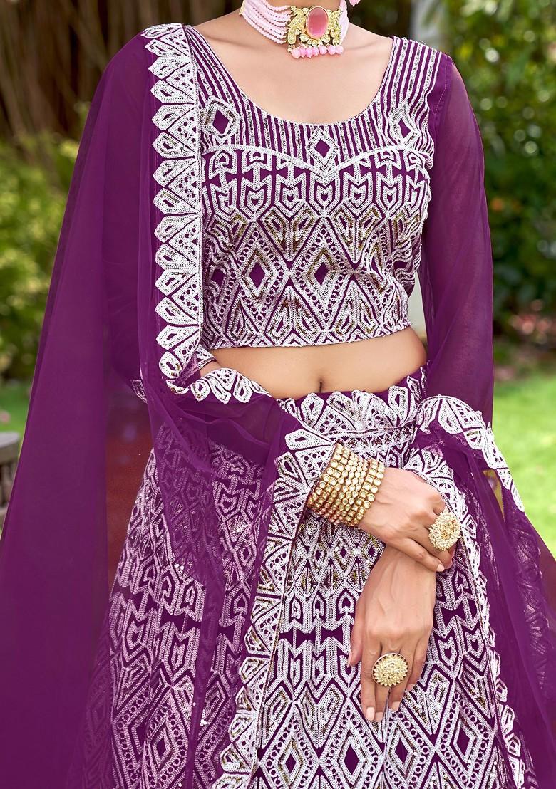 Wine Sequin Embroidered Net Lehenga Set
