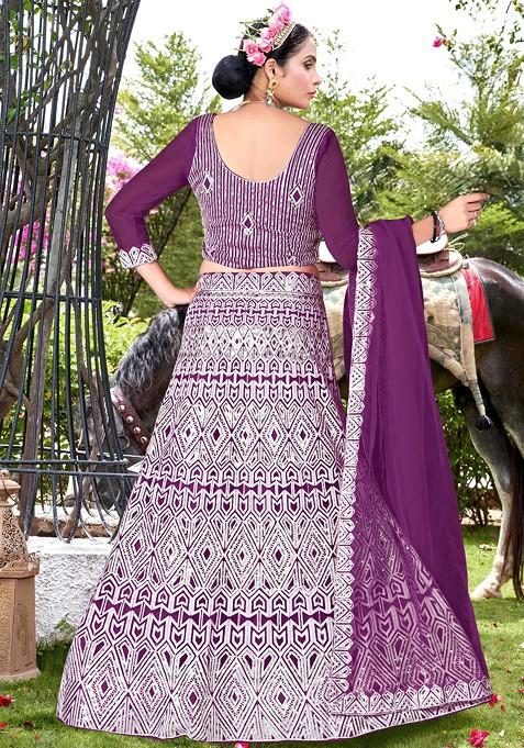 Wine Sequin Embroidered Net Lehenga Set