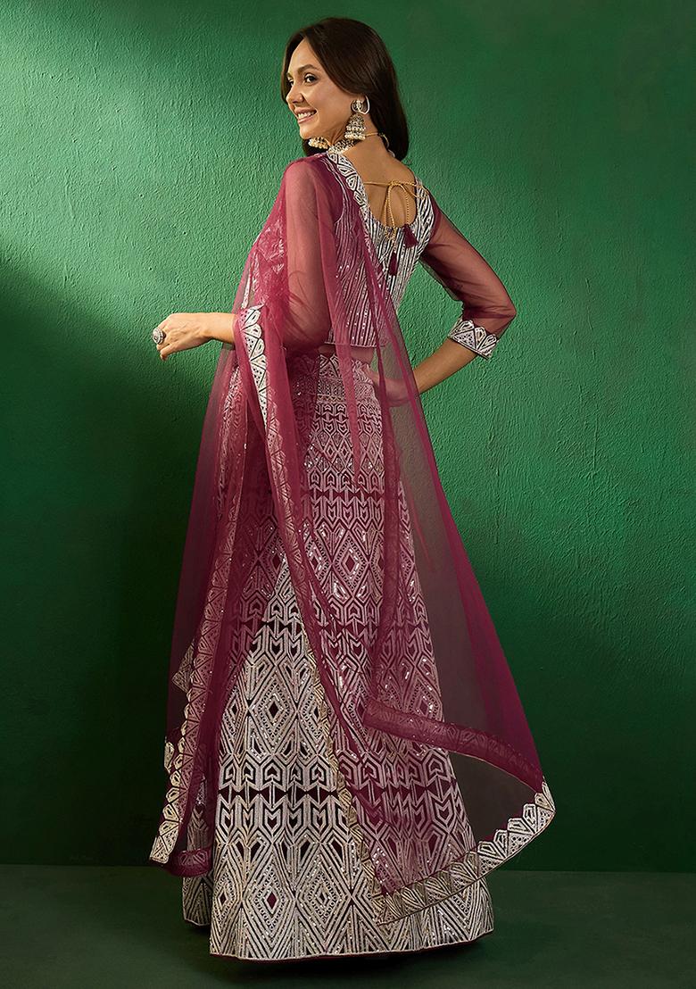 Rust Sequin Embroidered Net Lehenga Set
