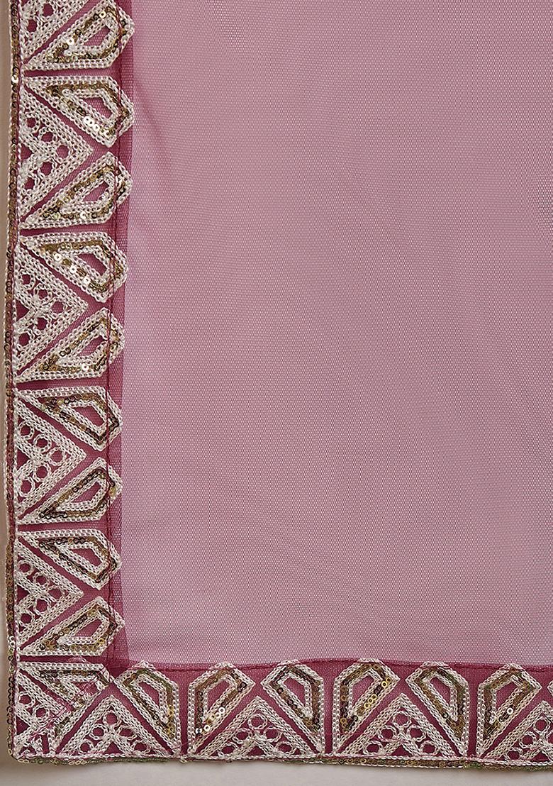 Rust Sequin Embroidered Net Lehenga Set