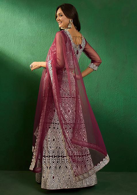 Rust Sequin Embroidered Net Lehenga Set