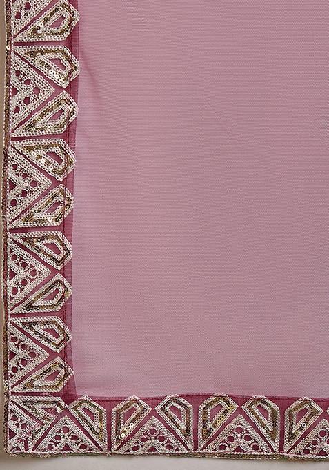 Rust Sequin Embroidered Net Lehenga Set