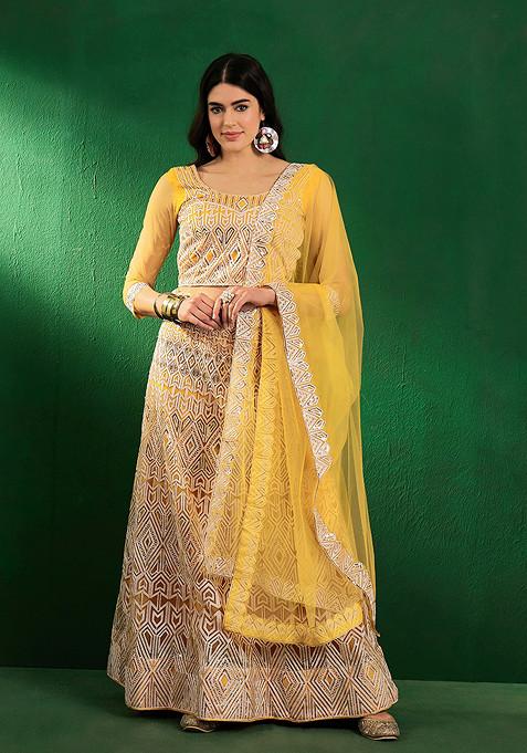 Yellow Sequin Embroidered Lehenga Set