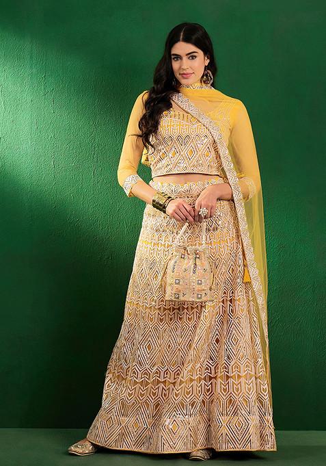 Yellow Sequin Embroidered Lehenga Set