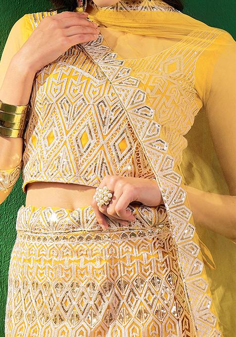 Yellow Sequin Embroidered Lehenga Set