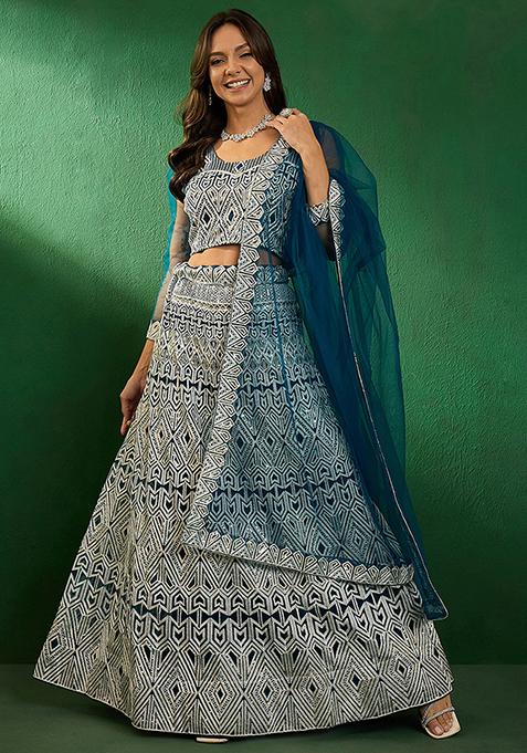 Teal Sequin Embellished Lehenga Set