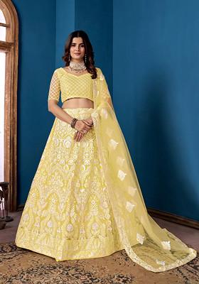 Yellow Sequin Embroidered Net Lehenga Set