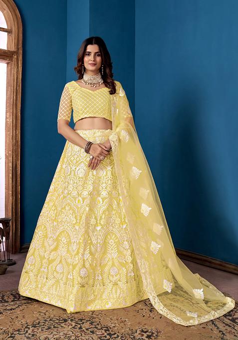 Yellow Sequin Embroidered Net Lehenga Set