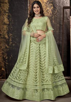 Green Sequin Embroidered Net Lehenga Set
