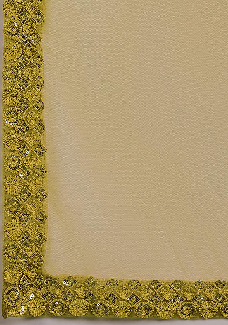 Mustard Sequin Embroidered Net Lehenga Set - Indya