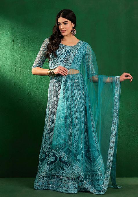 Sky Blue Sequin Embellished Lehenga Set