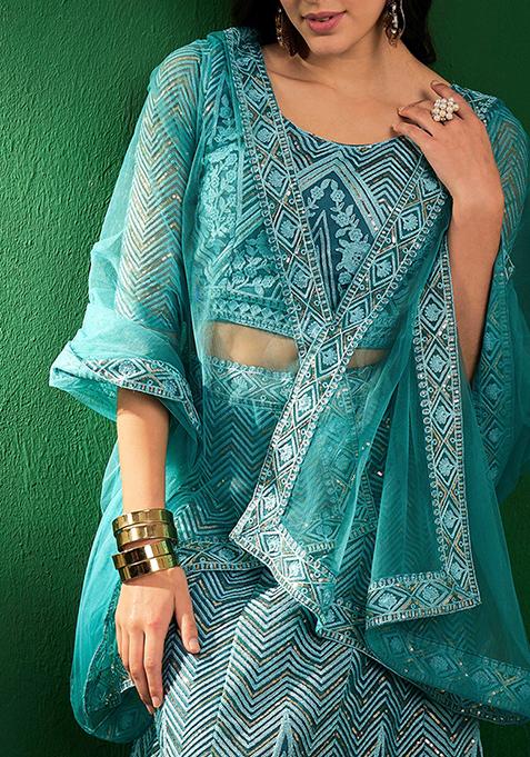Sky Blue Sequin Embellished Lehenga Set