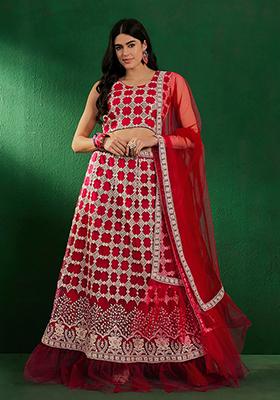 Pink And White Sequin Embroidered Net Lehenga Set