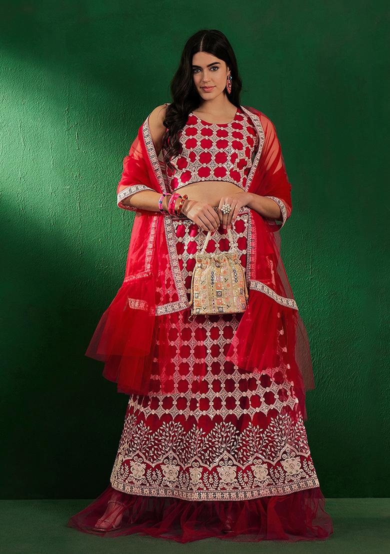 Pink And White Sequin Embroidered Net Lehenga Set