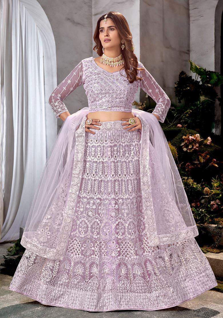 Lavender Sequin Embroidered Net Lehenga Set