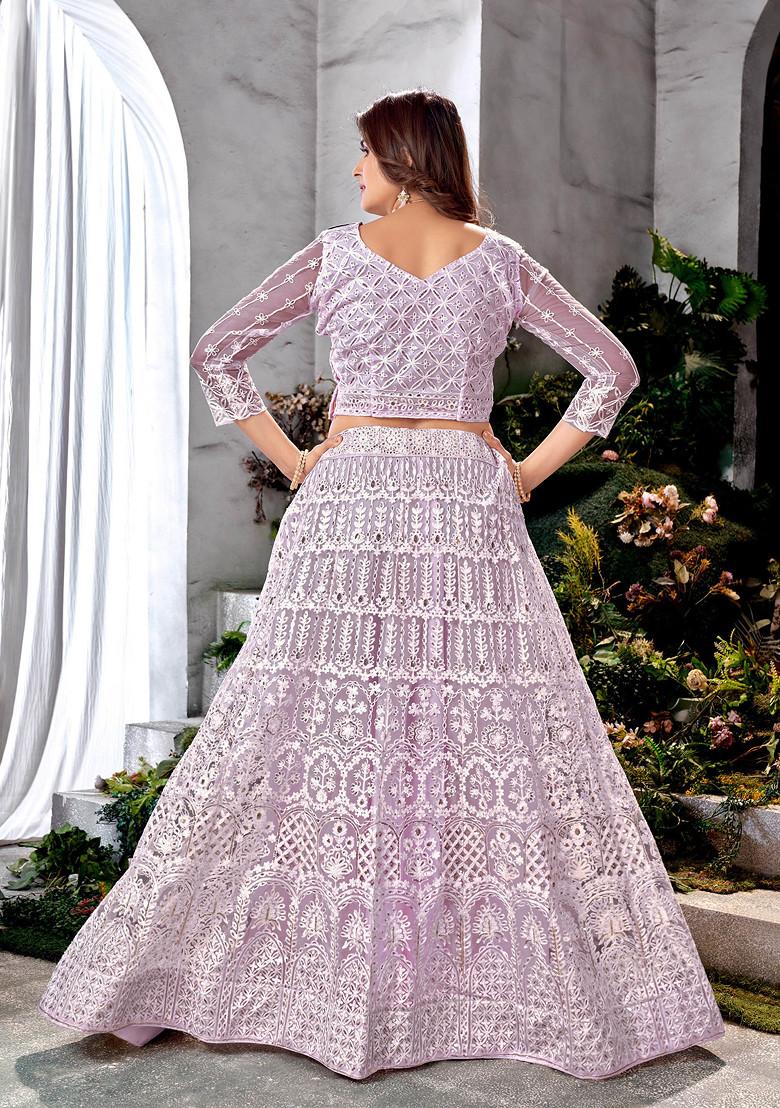 Lavender Sequin Embroidered Net Lehenga Set