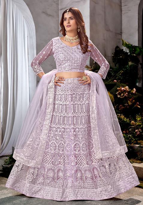 Lavender Sequin Embroidered Net Lehenga Set