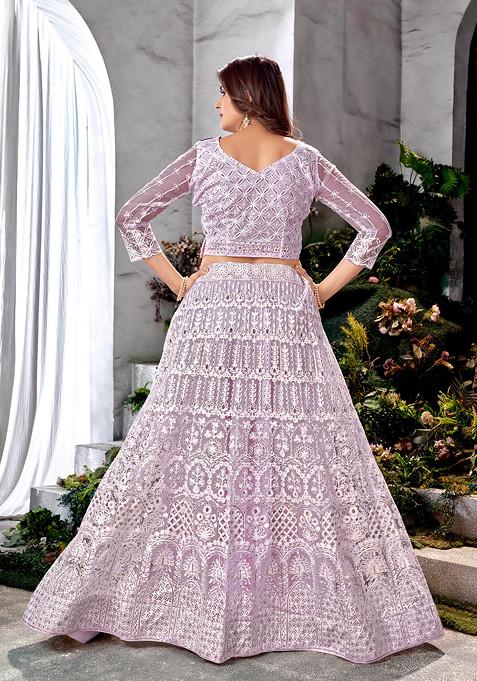 Lavender Sequin Embroidered Net Lehenga Set