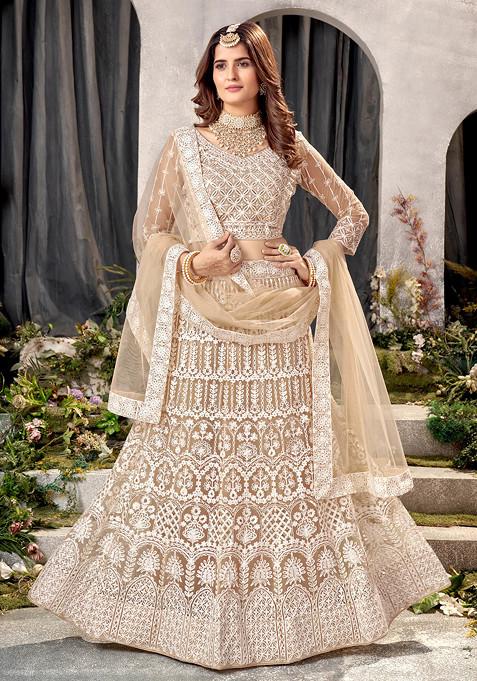 Beige Sequin Embroidered Net Lehenga Set