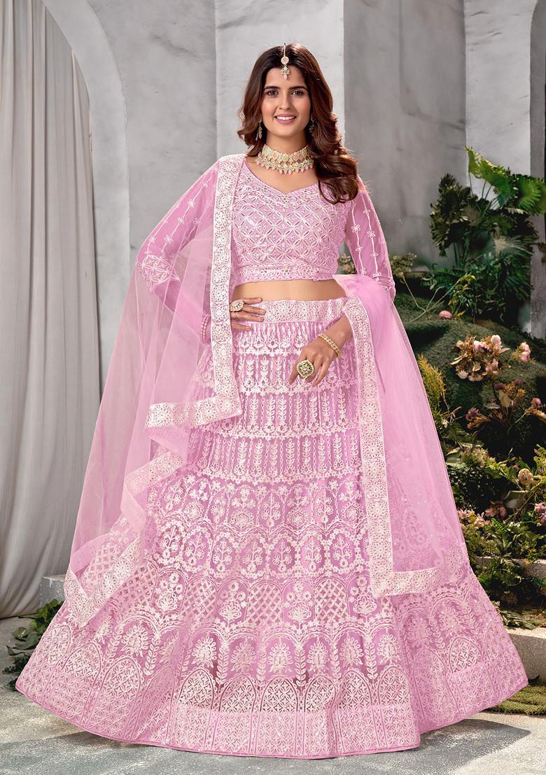Baby Pink Sequin Embroidered Net Lehenga Set