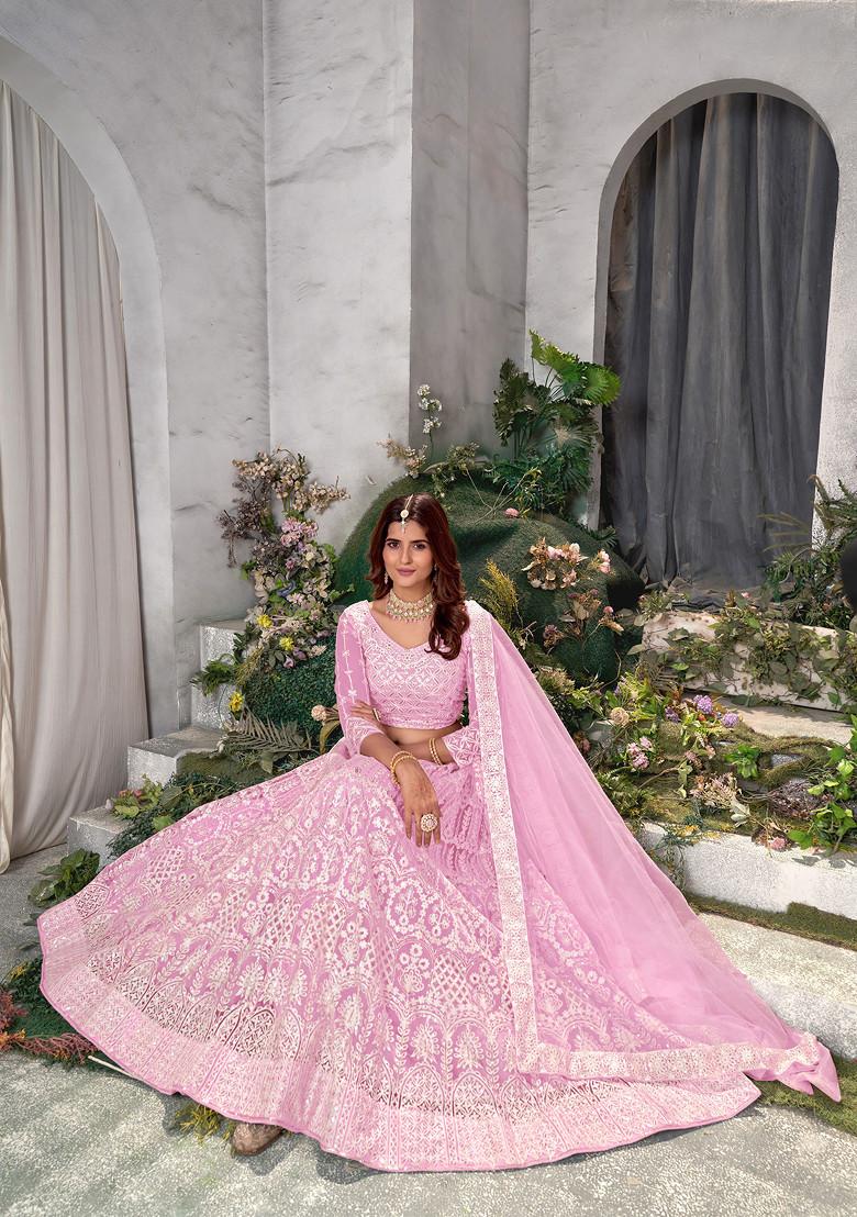 Baby Pink Sequin Embroidered Net Lehenga Set