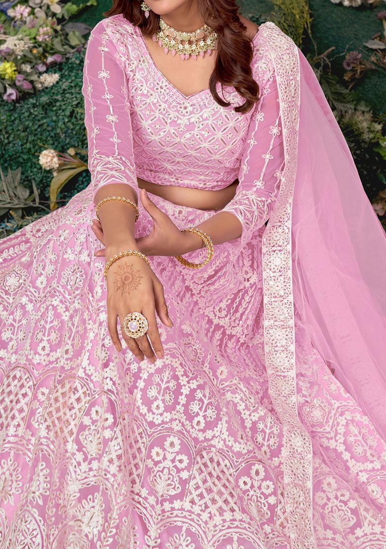 Baby Pink Sequin Embroidered Net Lehenga Set