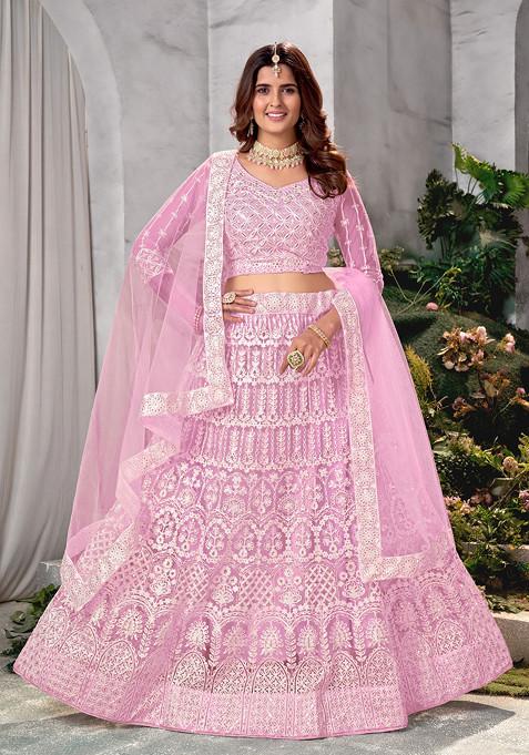 Baby Pink Sequin Embroidered Net Lehenga Set