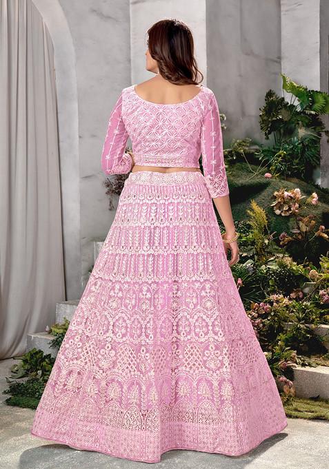 Baby Pink Sequin Embroidered Net Lehenga Set