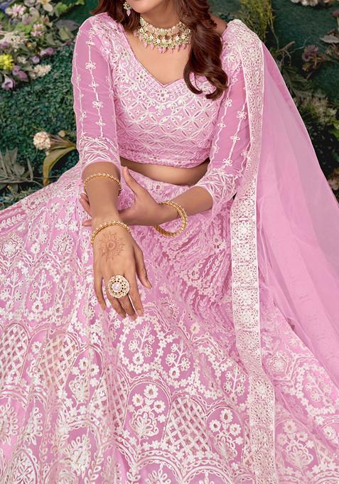 Baby Pink Sequin Embroidered Net Lehenga Set