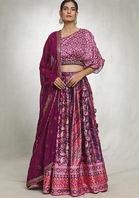 Mulberry Digital Print Satin Lehenga Set