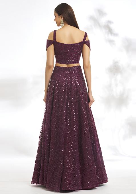 Women Violet Real Chinon Silk Embroidered Lehenga Style Suit main image 1