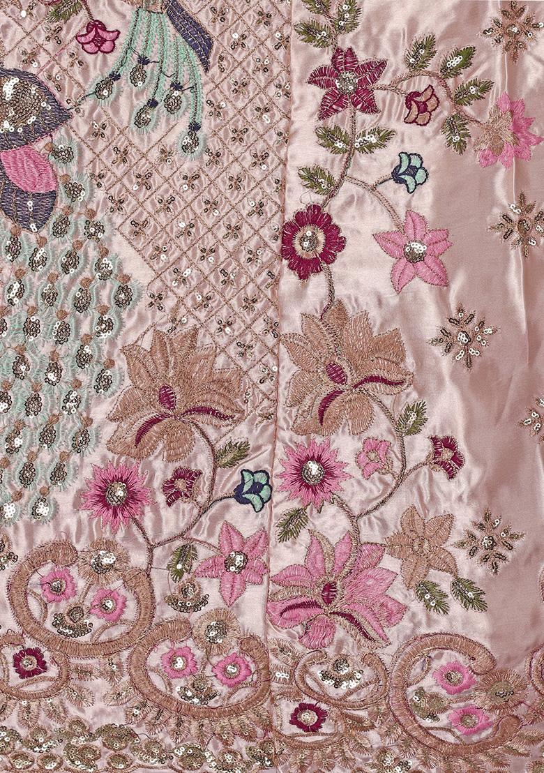 Pink Sequin Embroidered Satin Silk Lehenga Set