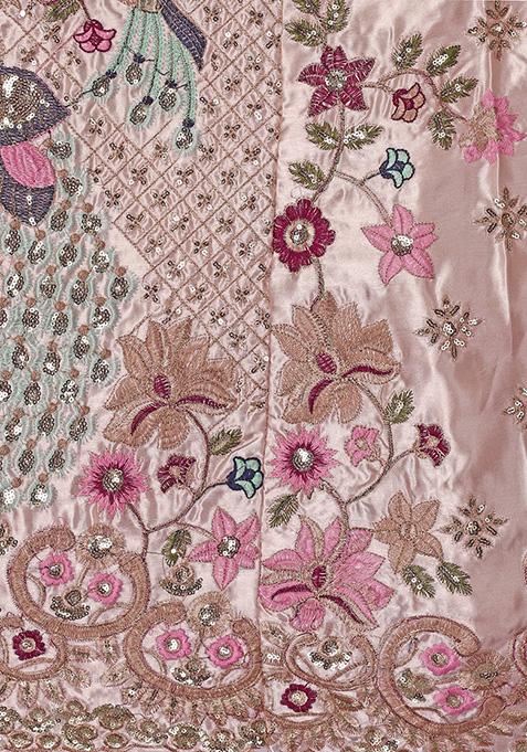 Pink Sequin Embroidered Satin Silk Lehenga Set